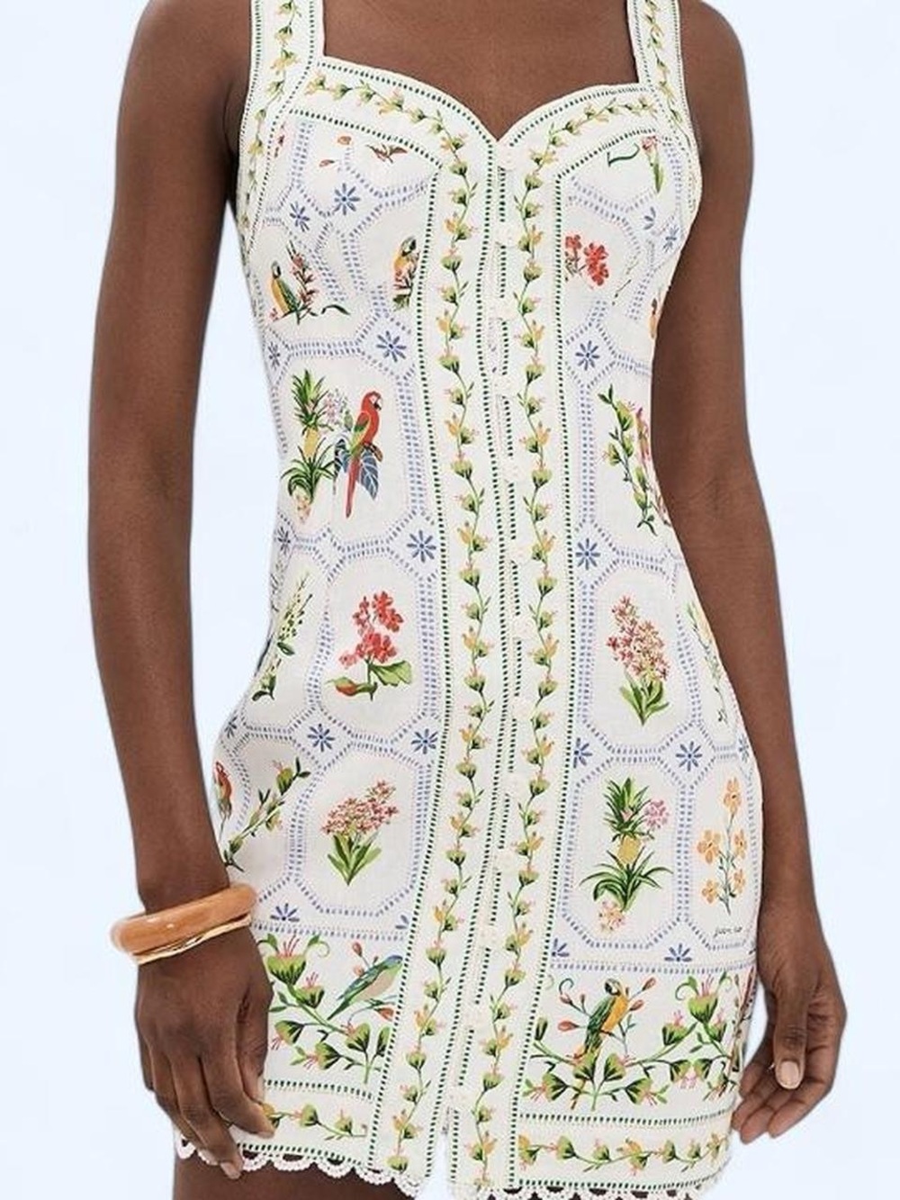 FARM RIO - TROPICAL PORCELAIN OFF WHITE MINI DRESS
